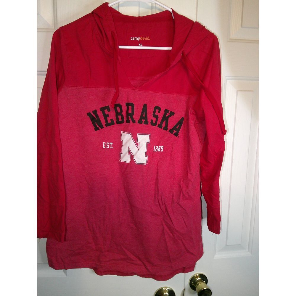 Camp David Nebraska Cornhuskers‎ Lightweight Hooded Long Sleeve T-Shirt XL Red